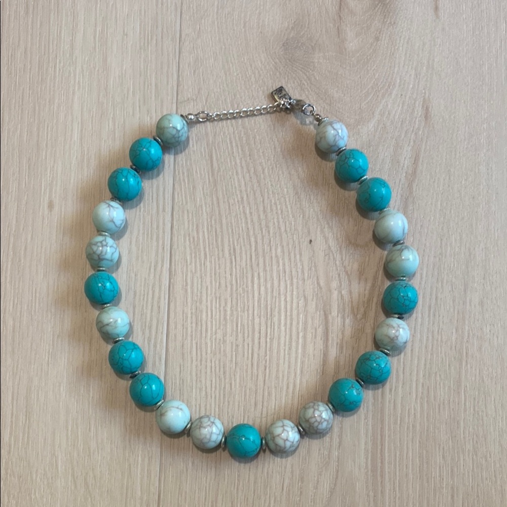 Turquoise and White Beaded Necklace